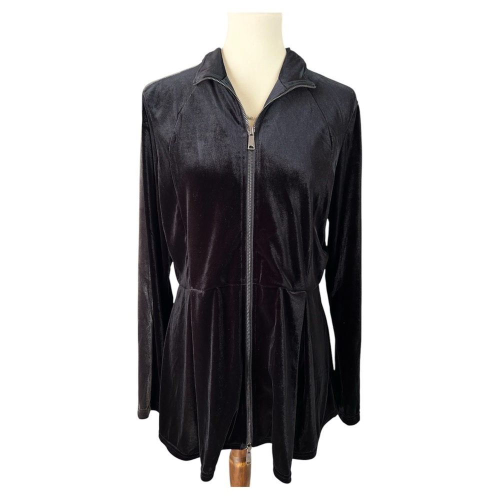 VTG Y2K Velvet Cardigan LG Black Long Sleeve Zip Up Vamp Goth Streetwear Dark